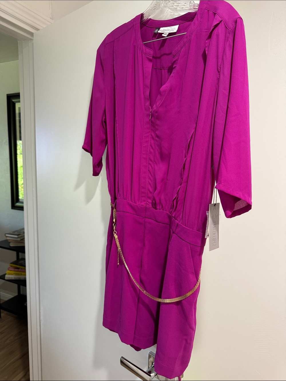Jennifer Lopez Fuchsia Mini Dress with Gold Chain
